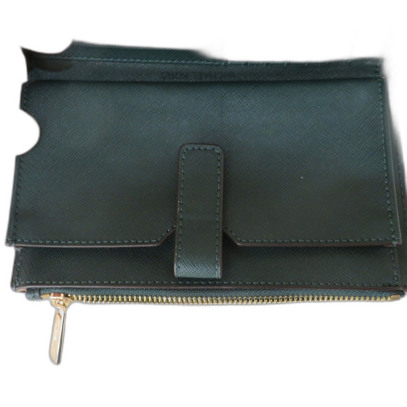 Michael Kors Green Folded Double Zip Wristlet Wallet - Picture 9 of 11